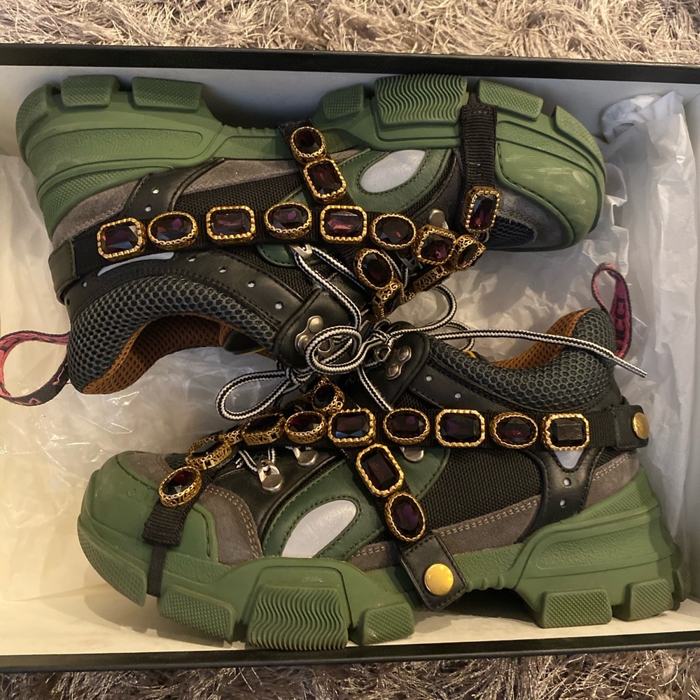 COPY - AUTHENTIC GUCCI JOURNEY FLASHTREK PURPLE JEWEL CRYSTAL LACE UP HIKER BOOT